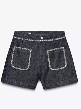 Zara Z1975 EMBROIDERED STITCH DETAIL DENIM SHORTS